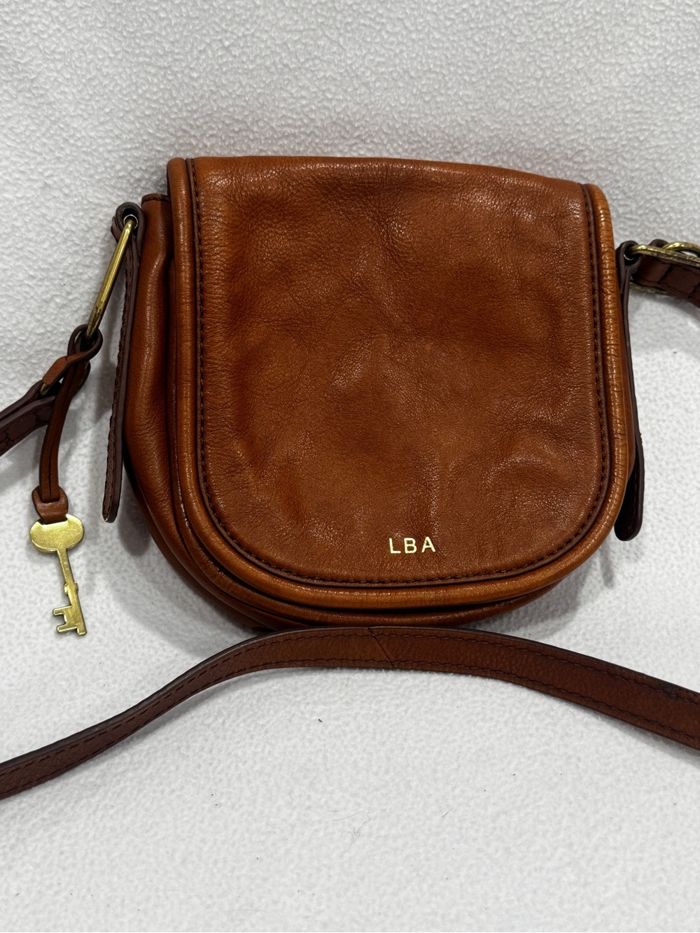 Fossil Cognac Brown Leather Crossbody Saddle Bag